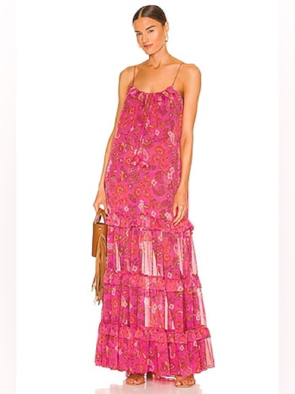 Misa Los Angeles Magdalena Dress in Careyes Floral Pink Maxi NWT XS